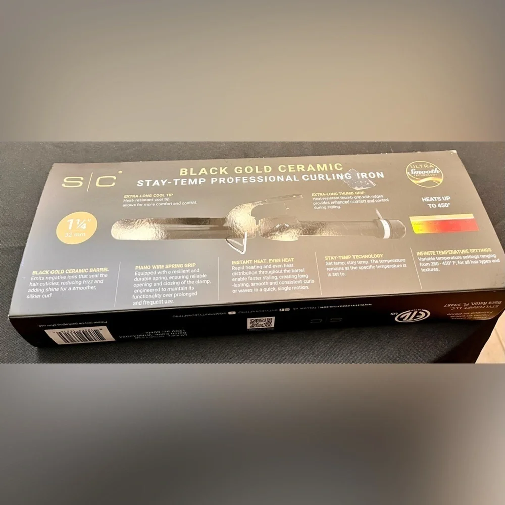 StyleCraft Black Gold Ceramic Stay-Temp Professional 1.25" Curling Iron SCSC125B - Picture 9 of 11